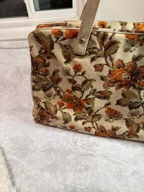 Vintage Sera Floral Tapestry Handbag Orange Brown Flower Carpet Bag